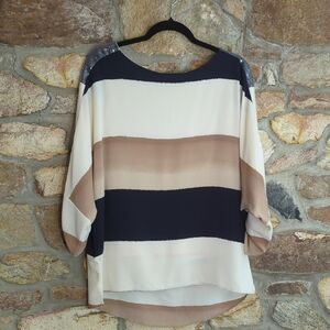 Joseph Ribkoff Striped With Sequins Dolman Sleeve Blouse